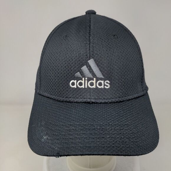Adidas Aeroready Fitted Hat Black S/M Embroidered 3 Stripes Vent Holes - Picture 2 of 10